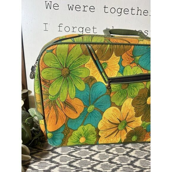 Vintage Retro Small Suitcase Carrying Case Trunk‎ Mid Century Floral Mod Hippie - Picture 2 of 13